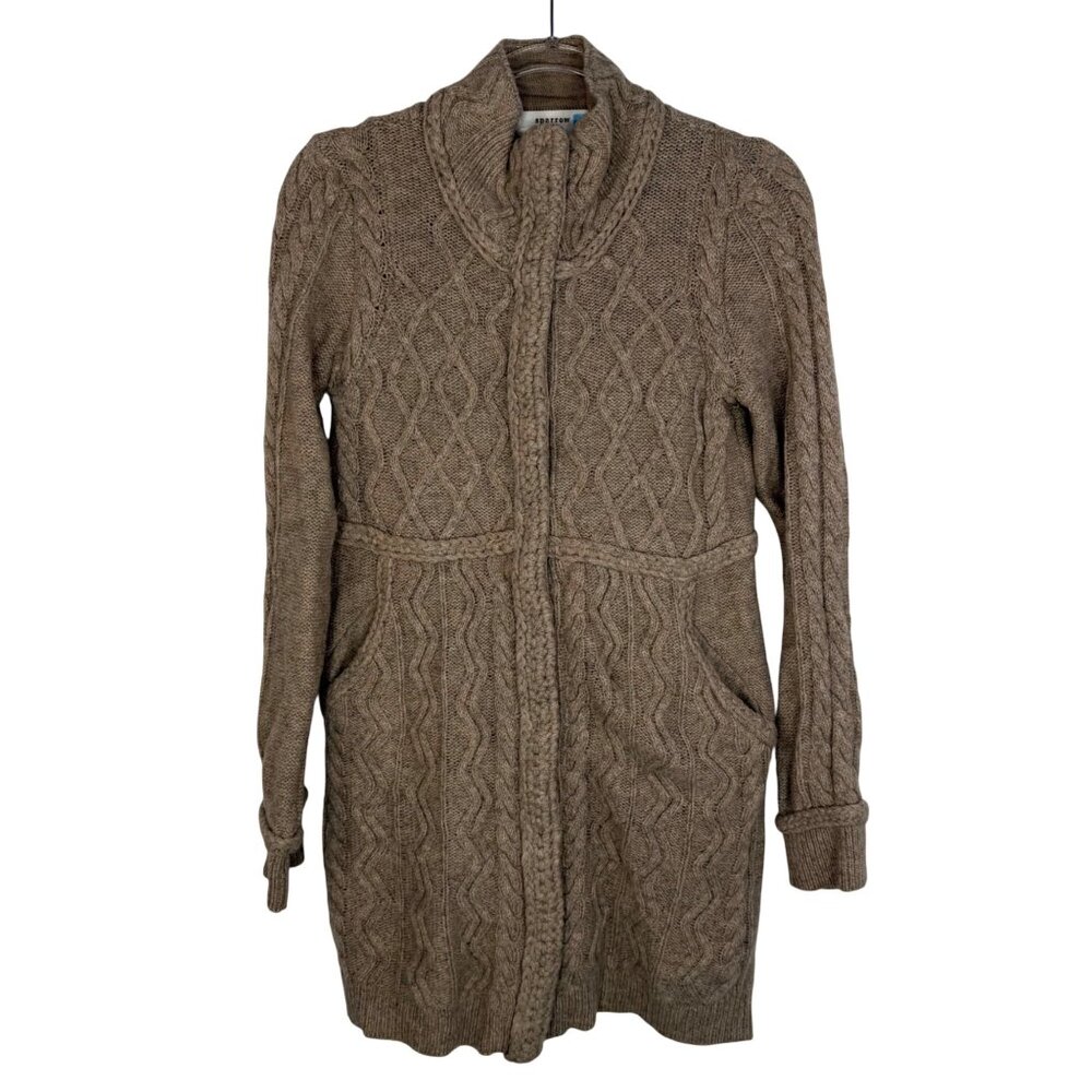 Anthropologie Sparrow Strathmore Sweater Jacket Wool Cable Knit Fisherman Small
